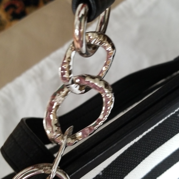 NWT BCBGMaxazria black and white stripe canvas bag - Picture 8 of 8